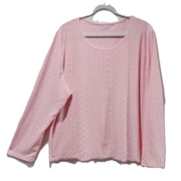 PINK EYELET KNIT LONG SLEEVE SPRING TEE TOP 3X - Picture 2 of 9
